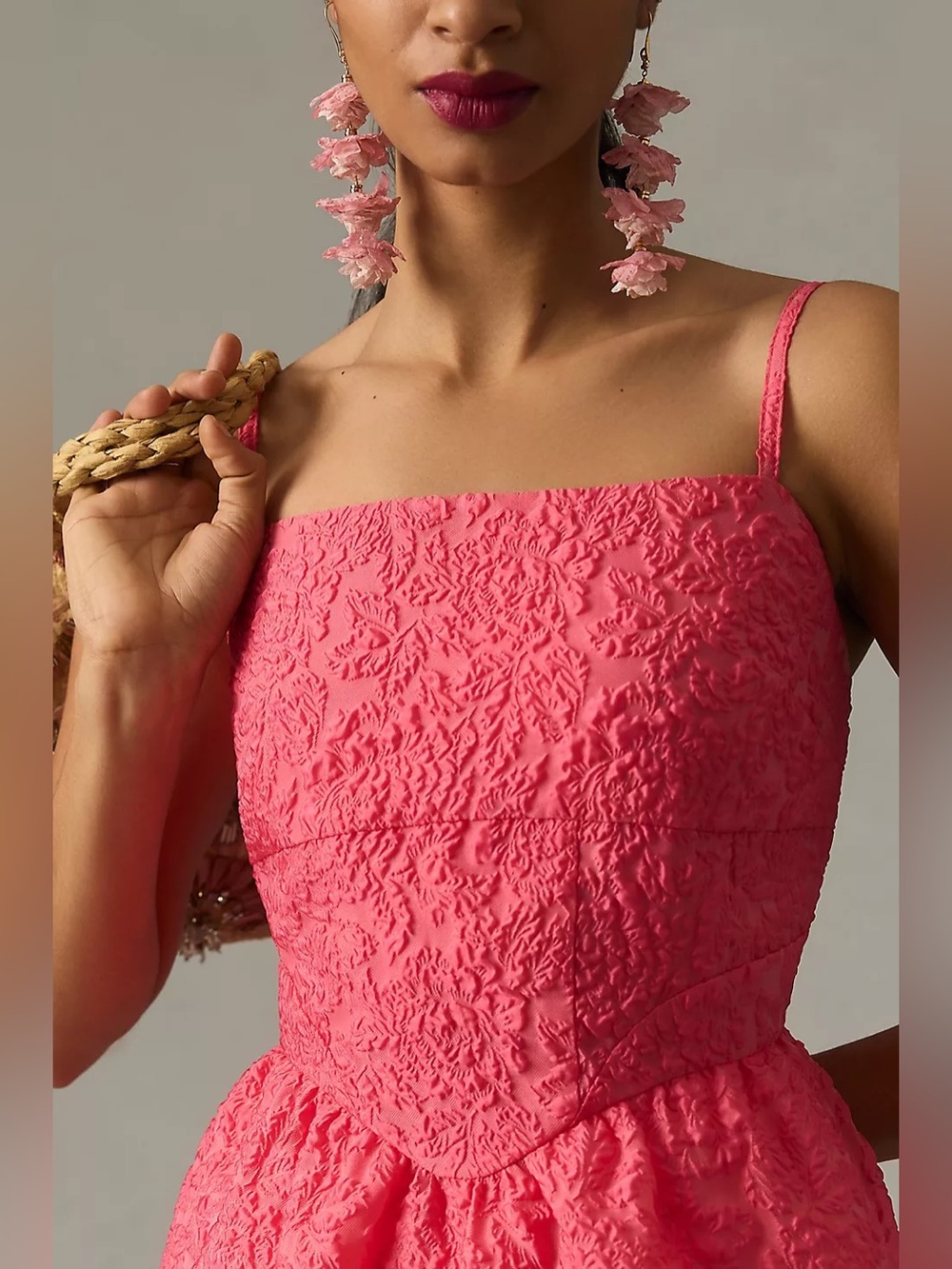 Anthropologie Hutch Pink Jacquard Tiered Corset Dress Size 8 - Picture 4 of 9